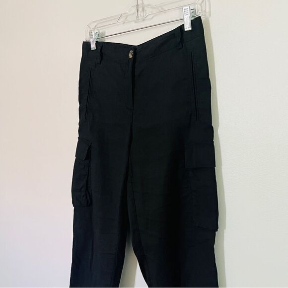 Theory Rich Black Linen Blend Tapered Cargo Style Cropped Pants - Picture 9 of 14